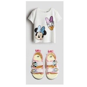 H&M Disney Sandals (sz2.5) & Shirt (sz 6x/7) Bundle - Big Kids
